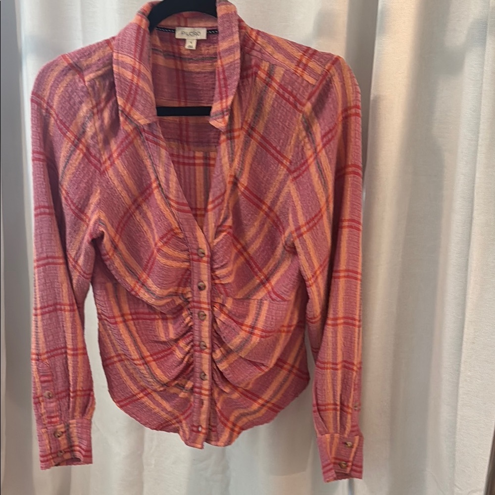 Free People Pink Plaid Women's Top
